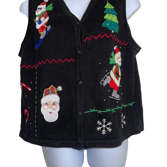 Vtg Bechamel Plus Size Cardigan Sweater Vest Womens 1X Christmas Santa Holiday - Picture 3 of 12